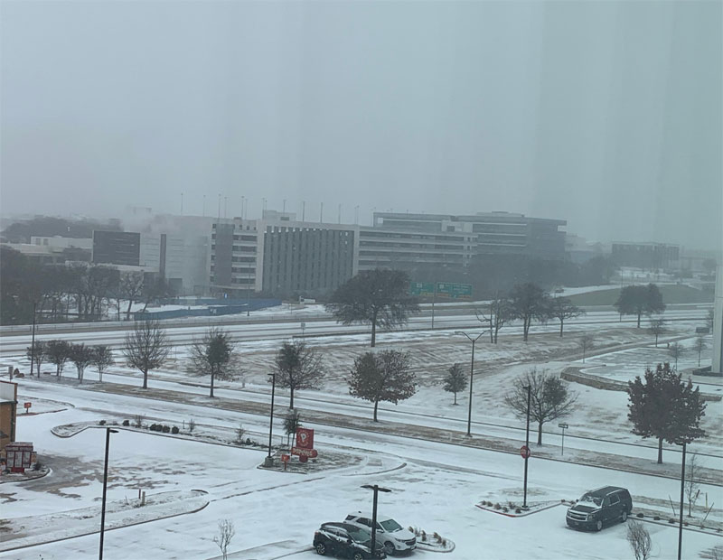 Dallas-Fort Worth business complex during winter storm